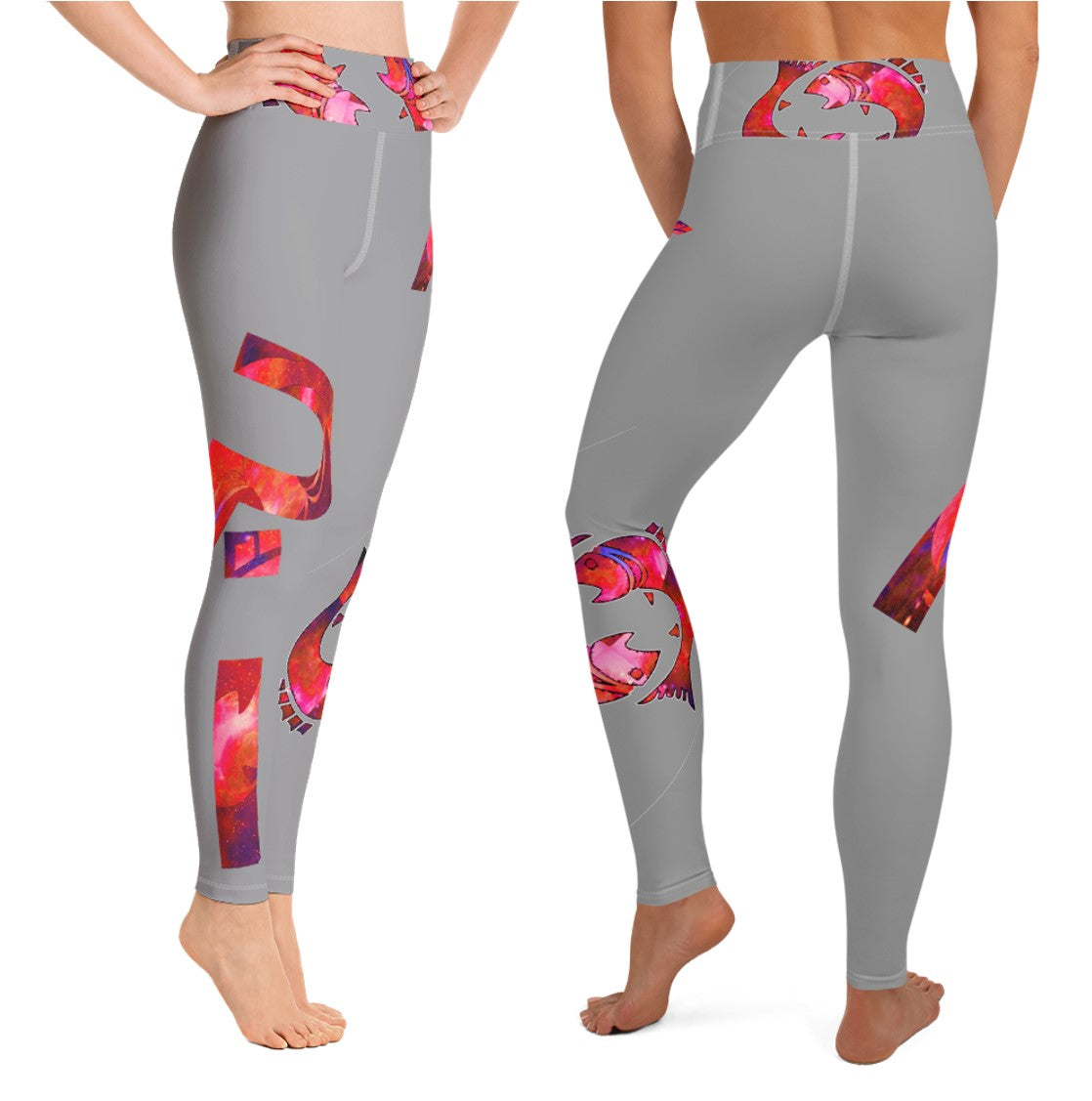 Activewear Yoga Leggings- Pisces. Grey High Waist Gym Pants. WickedYo.